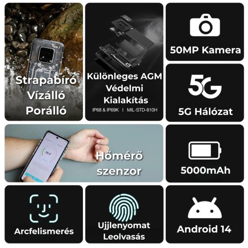 AGM X6 Phantom 5G arcfelismerés 50MP ütésálló telefon strapatelefonok strapabíró telefon vízálló telefon munkás telefon strapatelefon törhetetlen telefon ütésálló okostelefon